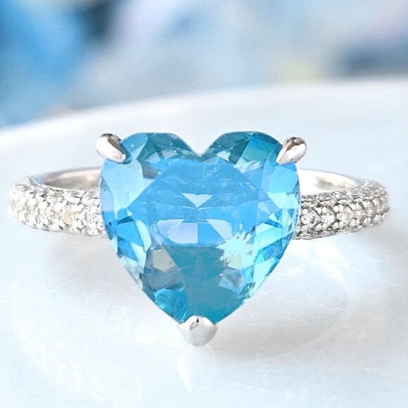 Blue and Teal tourmaline Heart stone ring, 925 Sterling Silver Charmed Aroma BP - Picture 4 of 6